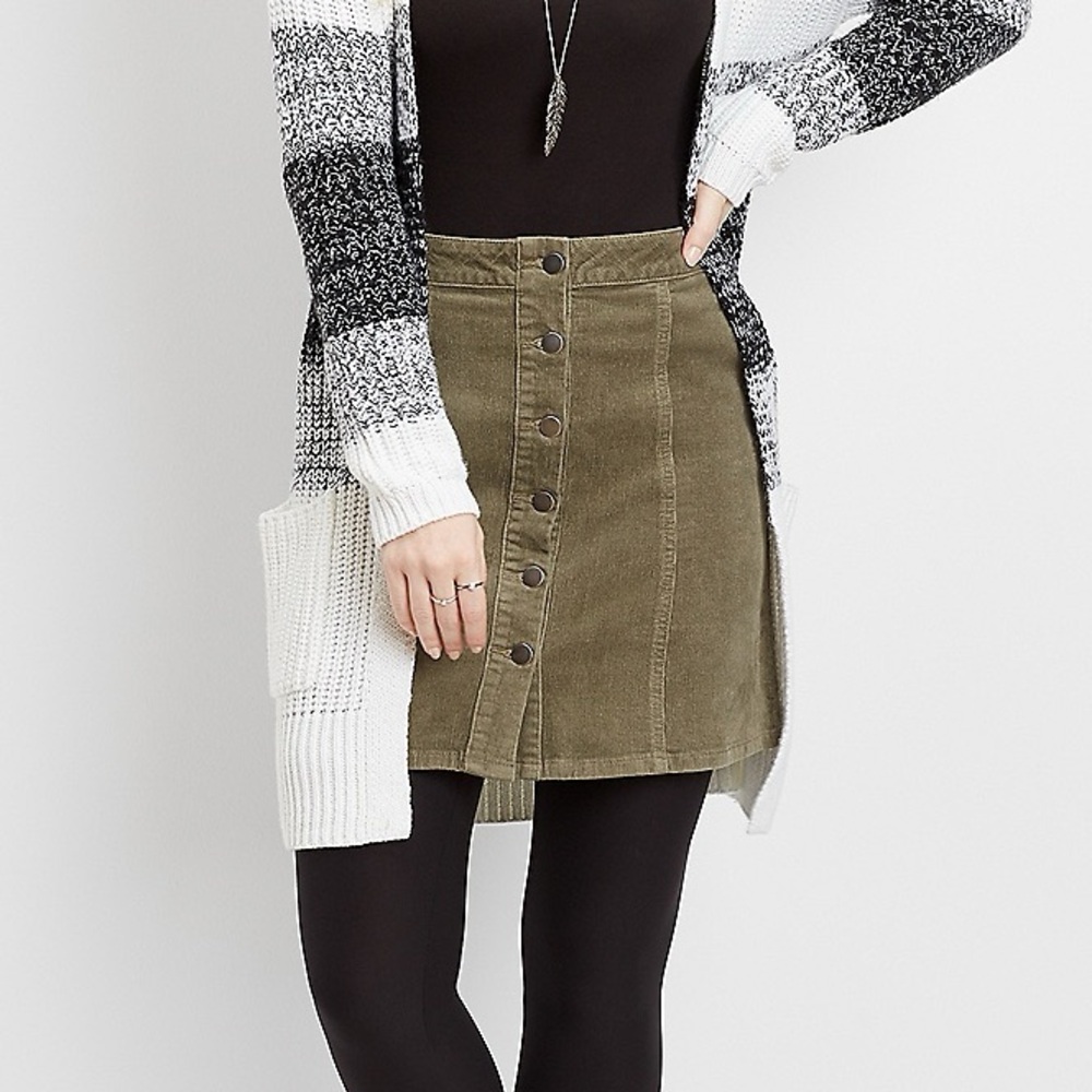 Maurices Olive Button-Front Mini Skirt